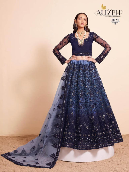 Alizeh Bridal Heritage Vol 4 Hit Designs 1075 Blue Net Lehenga
