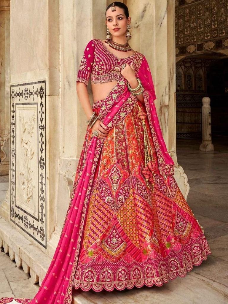 Amazing Rani Pink Silk Bridal Lehenga Choli With Dupatta