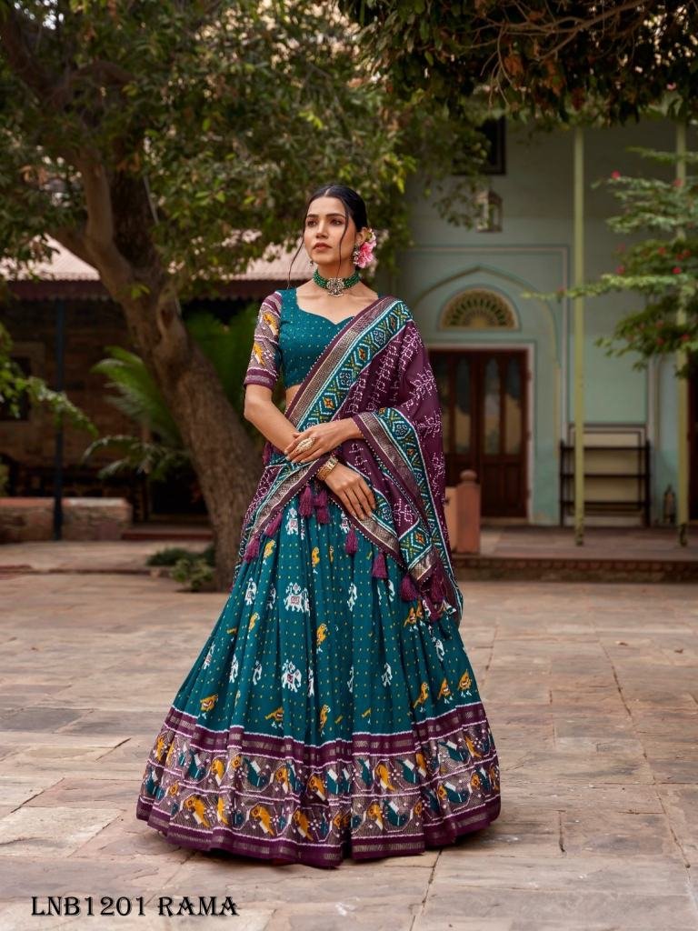 Aravati Tassar Silk Patola Print Rama Lehenga
