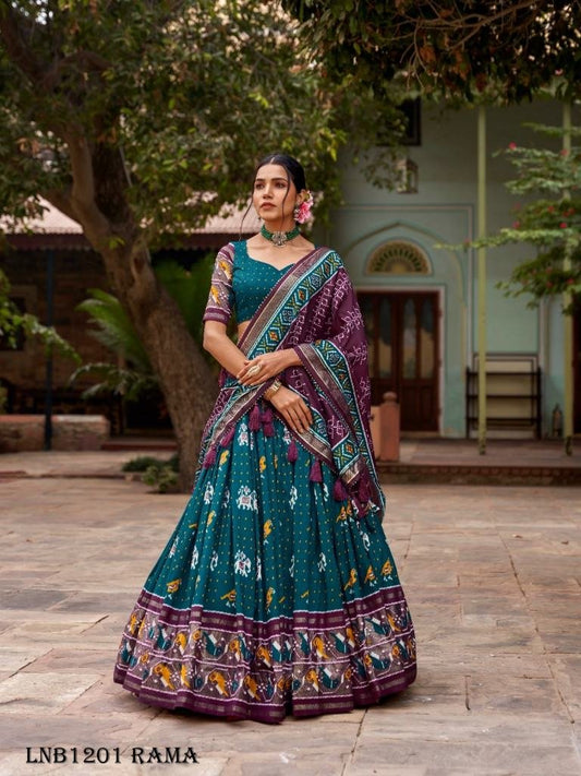 Aravati Tassar Silk Patola Print Rama Lehenga