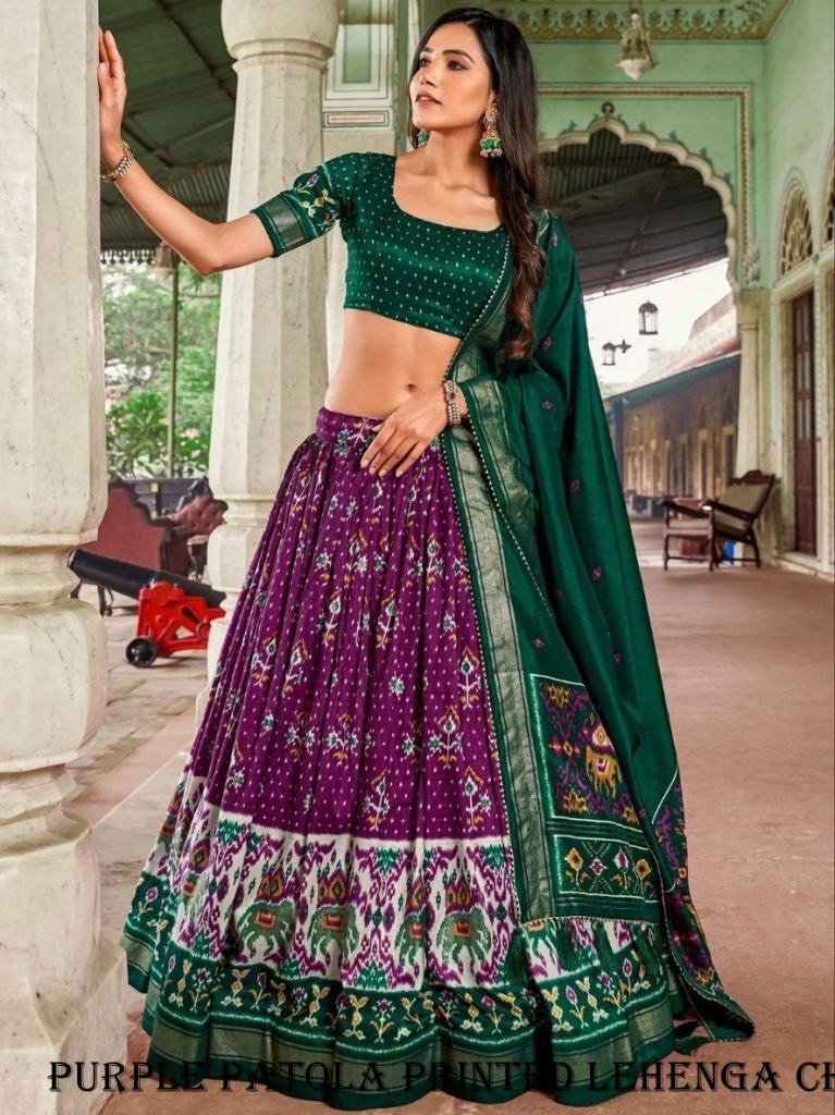 Attractive Purple Patola Printed Tussar Silk With Bindi And Foil Print Lehenga choli