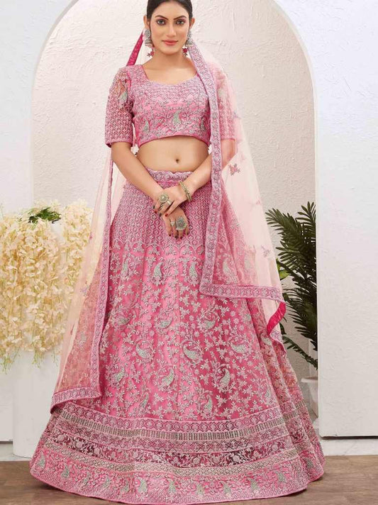 Baby Pink Net Semi Stitched Wedding Lehenga choli