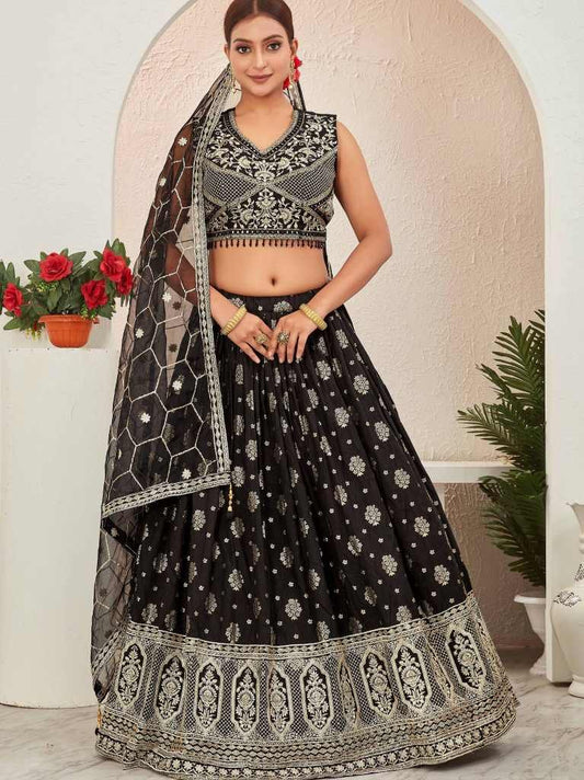 Beautiful Black Embroidered Readymade Lehenga Choli
