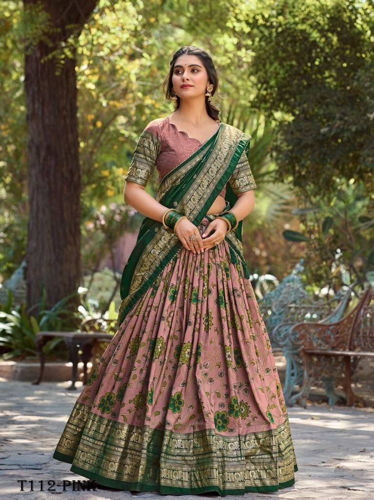 Beautiful Dusty Pink Kalamkari Printed Silk Festival Wear Lehenga Choli