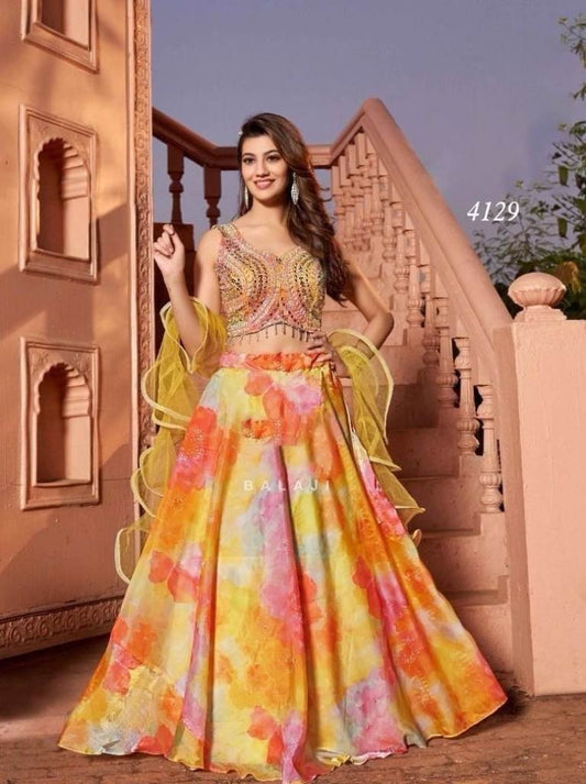 Beautiful Mix Color Silk Embroidered Lehenga Choli 4129