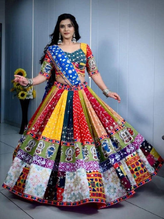 Beautiful Multi Colour Navratri Lehenga With Real Mirror Work