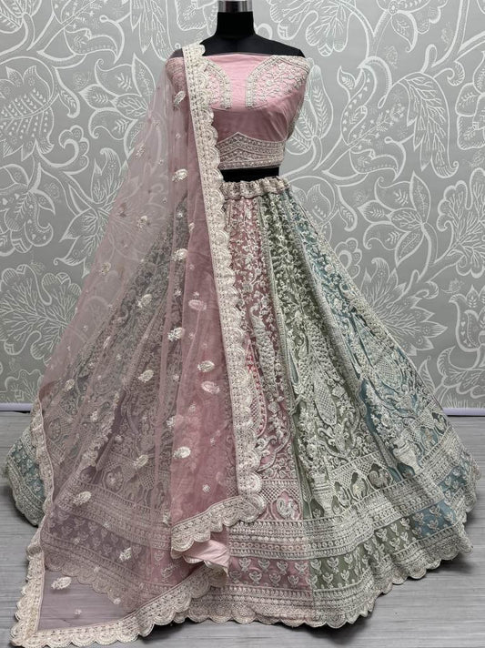 Beautiful Pastel Color Heavy Embroidered  Net Lehenga Choli