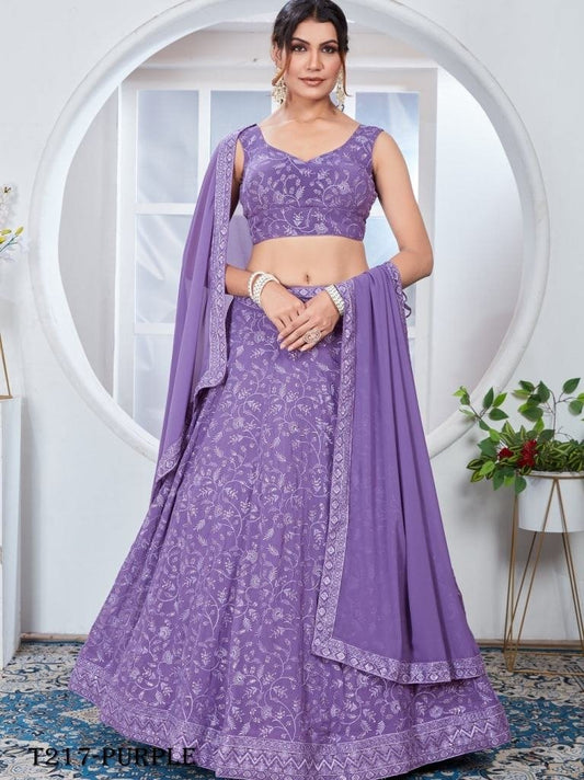 Beautiful Purple Georgette Lehenga Choli For Womens