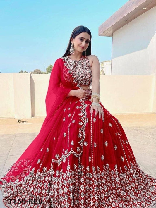 Beautiful Red Georgette With Design Work Lehenga Choli