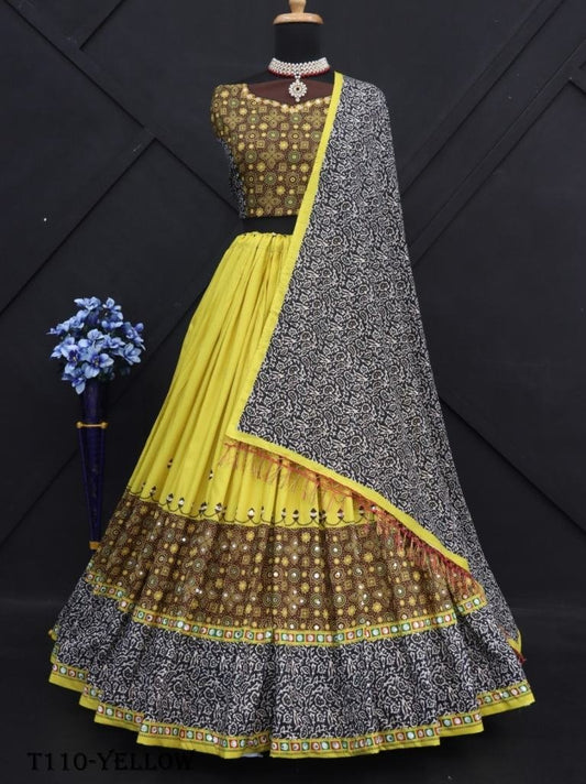 Best Quality  By Fab Funda Yellow Muslin Cotton Lehenga Choli