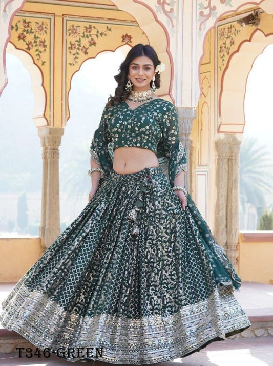 Best Quality Green Pure Viscose Lehenga Choli With Dupatta