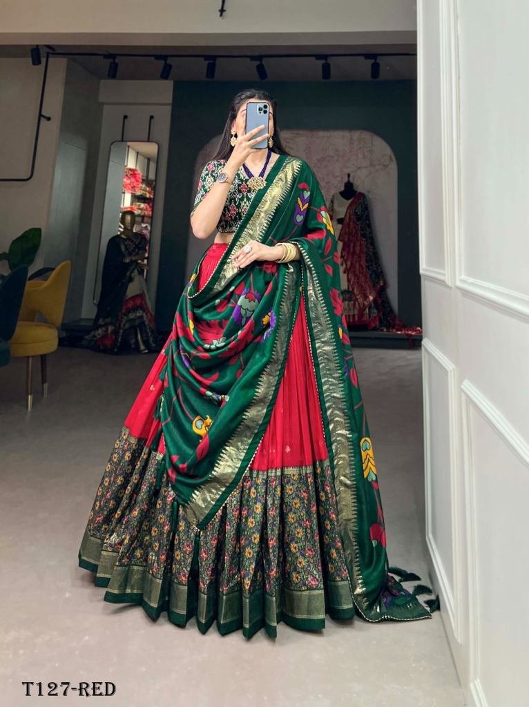 Best Quality Red Tussar Silk With Foil Work Lehenga Choli