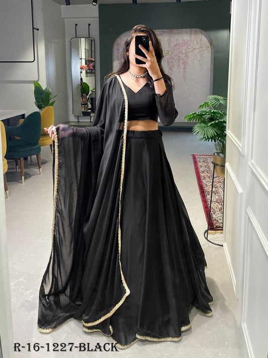 Black Full Plain Rangoli Silk Lehenga Choli