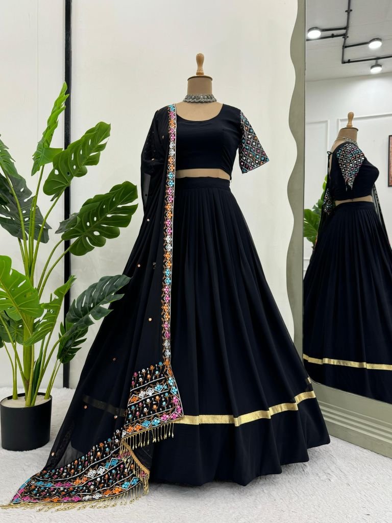 Black Georgette 9mm Sequence Navratri Chaniya Choli