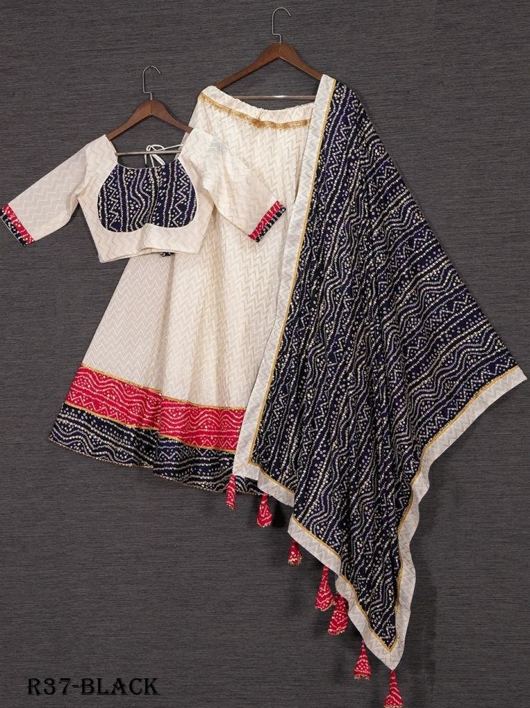 Black Gota Patti Lace Bandhej Printed Cotton Lehenga Choli