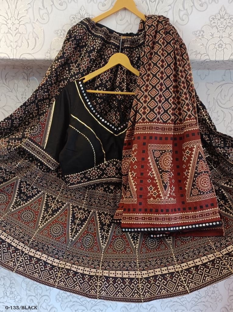 Black Malai Cotton Navratri Lehenga With Dupatta