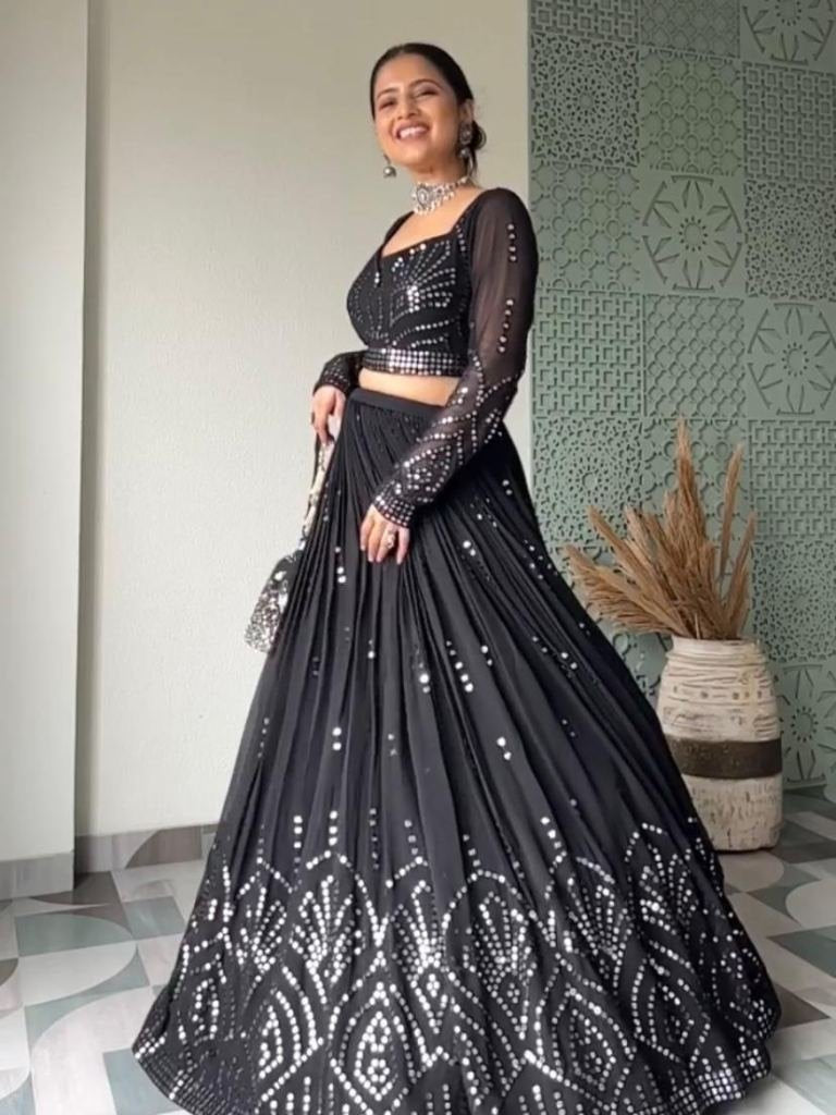 Black Party Wear Georgette Lehenga Choli With Multi Work