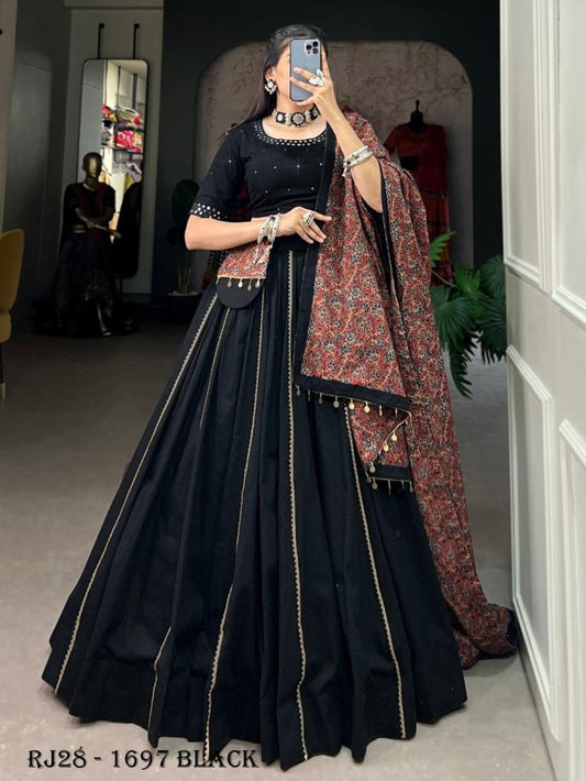 Black Printed Pure Cotton Garba Special Chaniya Choli