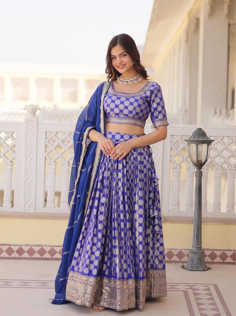 Blue High Grade Pure Viscose Jacquard Lehenga Choli