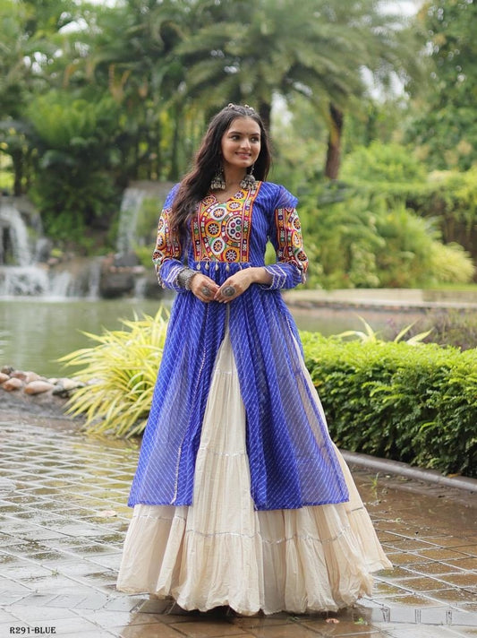 Blue Navratri Collection Kora Cotton Lehenga Choli