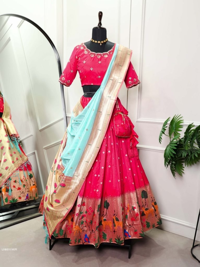 Blue Paithani Jacquard Silk Full Stitched Lehenga