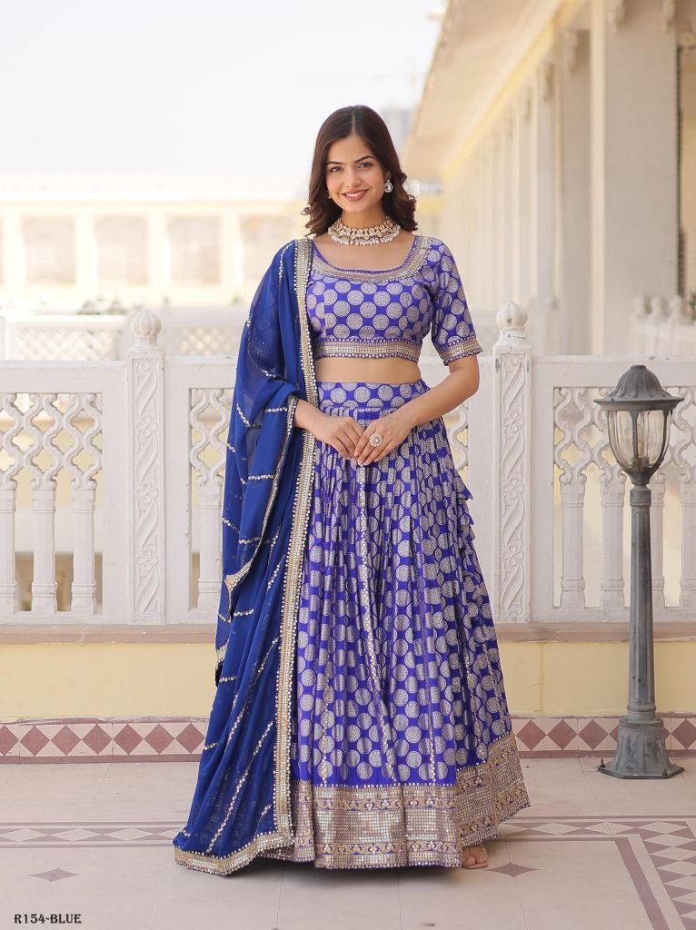 Blue Sequence Embroidered Lehenga Choli With 3 5 Meter Flair