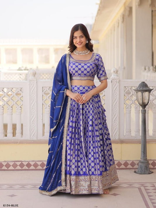 Blue Sequence Embroidered Lehenga Choli With 3 5 Meter Flair