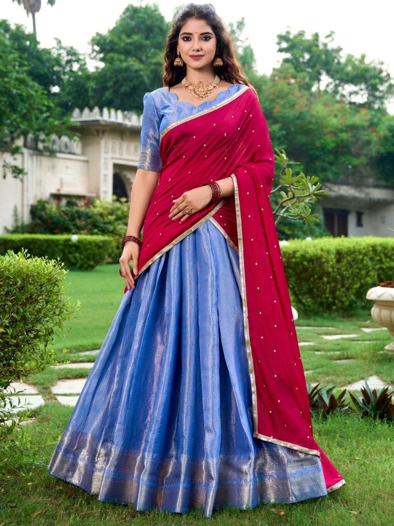 Blue Zari Work Kanchipuram lehenga