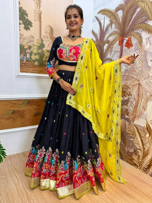 Bold Black Lehnega with Yellow Dupatta For Navratri