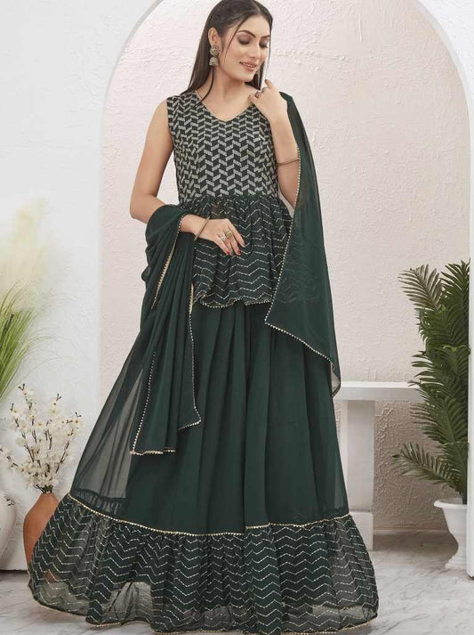 Bottle Green Georgette Readymade Lehenga Choli for Mehendi Function