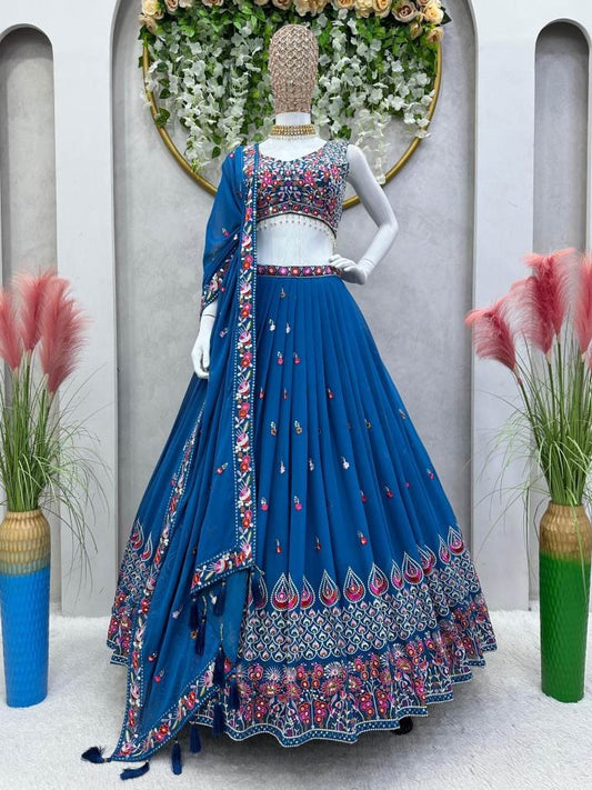 Boutique Style Georgette Rama Blue Lehenga Choli