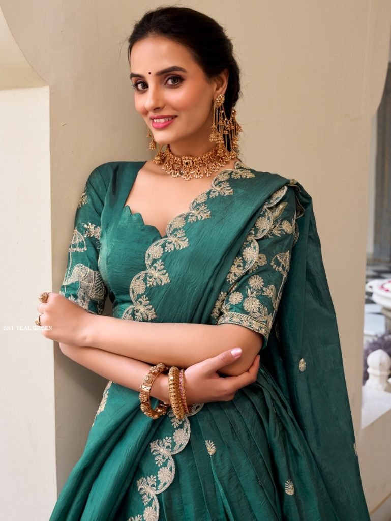 Bridel Mehndi Wear Teal Green Colour Lehenga Choli