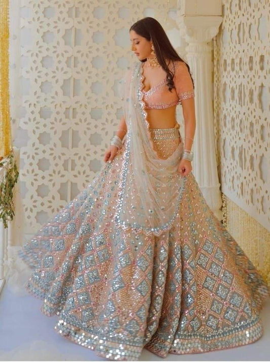 Bright Multi Colour Organza Embroidered Lehenga Choli