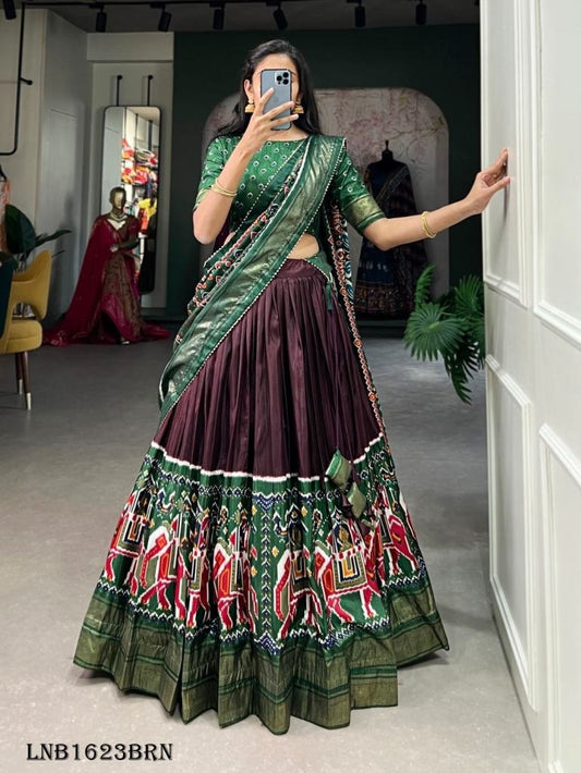 Brown Elegant Dola Silk Patola Lehenga Choli by fab funda