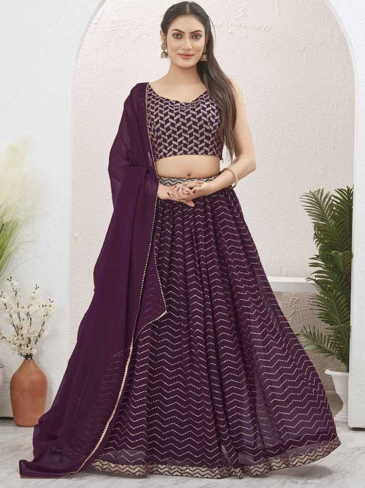 Burgundy Wine Georgette Readymade Lehenga Choli for Mehendi Function