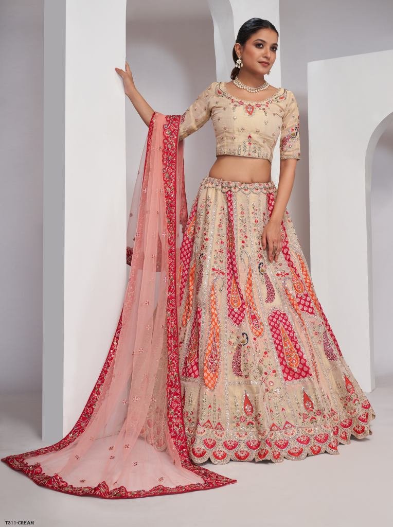 Buy Cream Soft Net Lehenga Choli Designer Collections