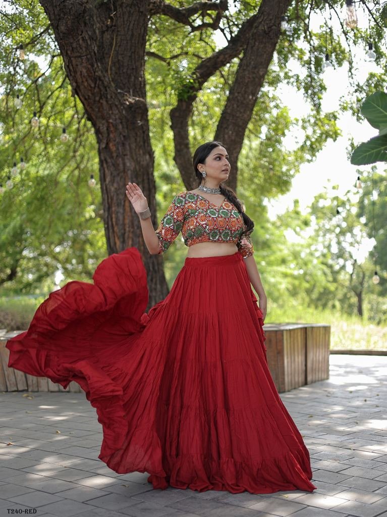 Buy Online Site Red Rayon Readymade Lehenga Choli