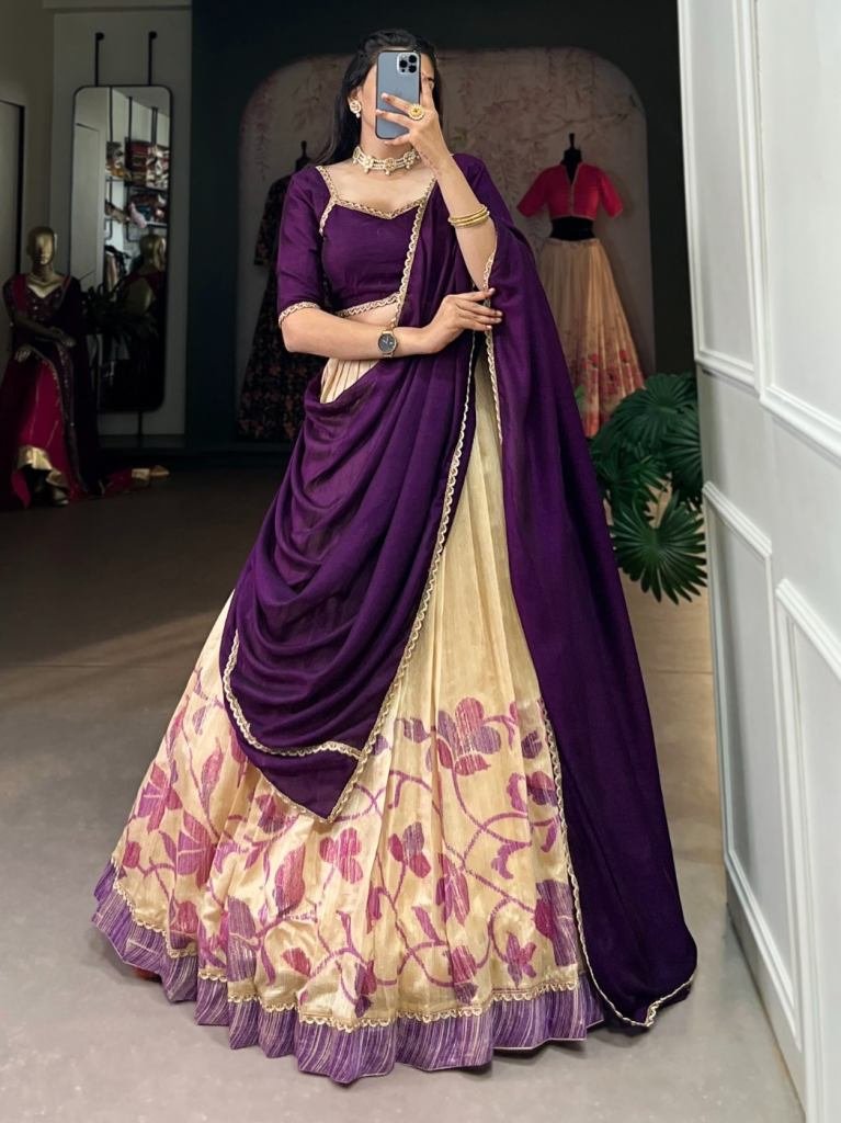 Classical Elegant Silk Lehenga With Vichitra Silk Blouse And Dupatta