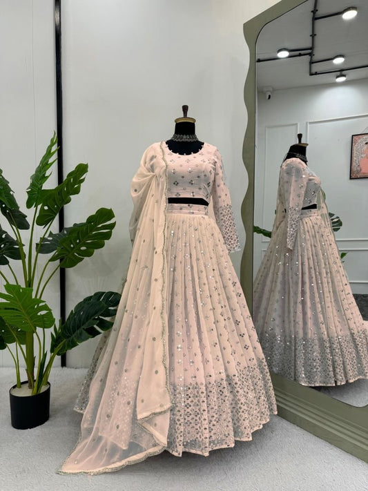 Light Peach Exclusive Designer And Attractive Georgette Lehenga Choli