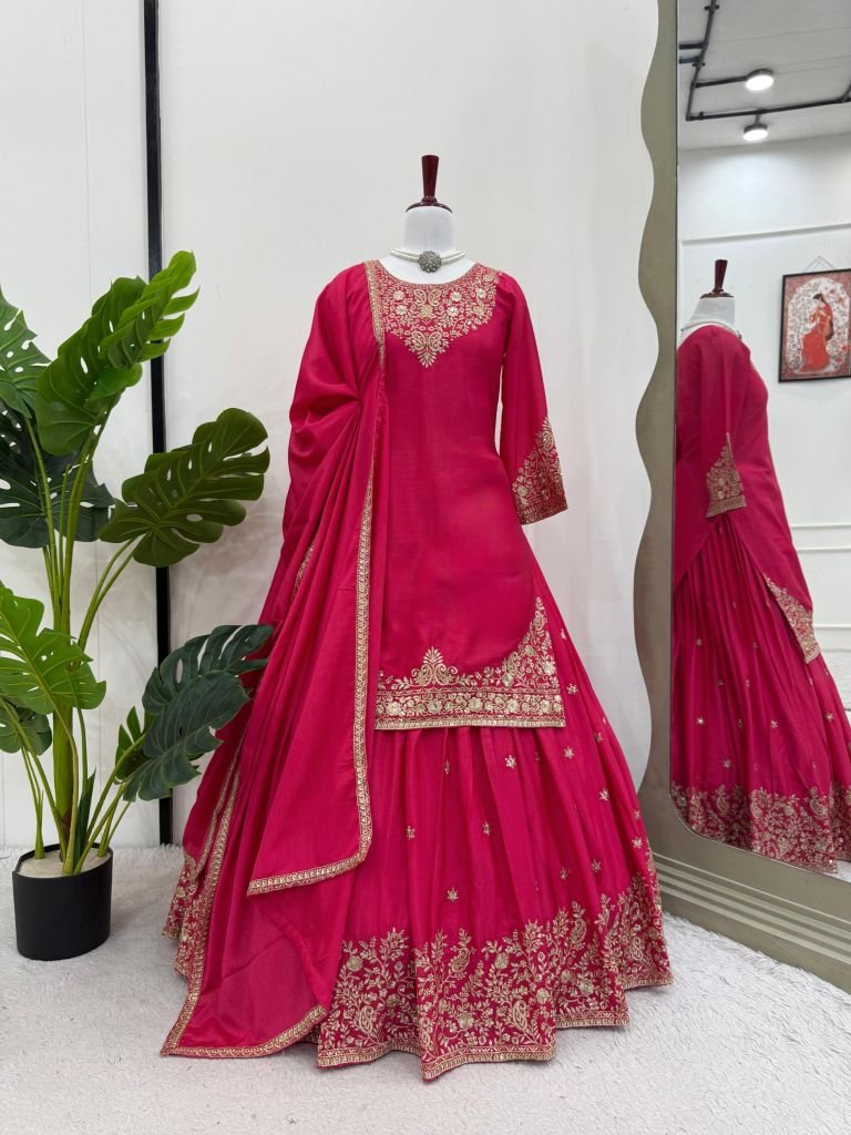 Delightful Pink Embroidered Lehenga Set With Dupatta