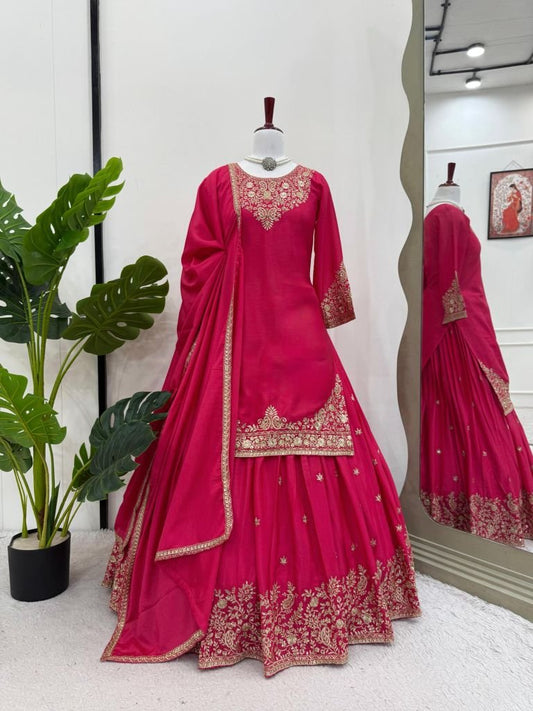 Delightful Pink Embroidered Lehenga Set With Dupatta