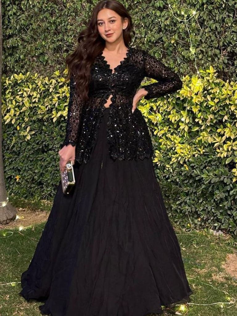 Designer Blazer Style Heavy Work Black Color Top With Lehenga