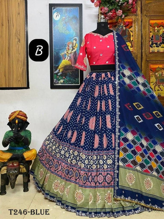 Designer Blue Printed Muslin Cotton Lehenga Choli