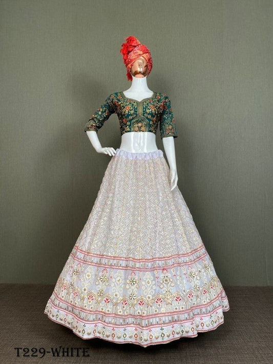 Designer Collection White Georgette Lehenga Choli
