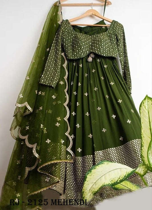 Designer Embroidery Work Georgette mehendi  lehenga choli