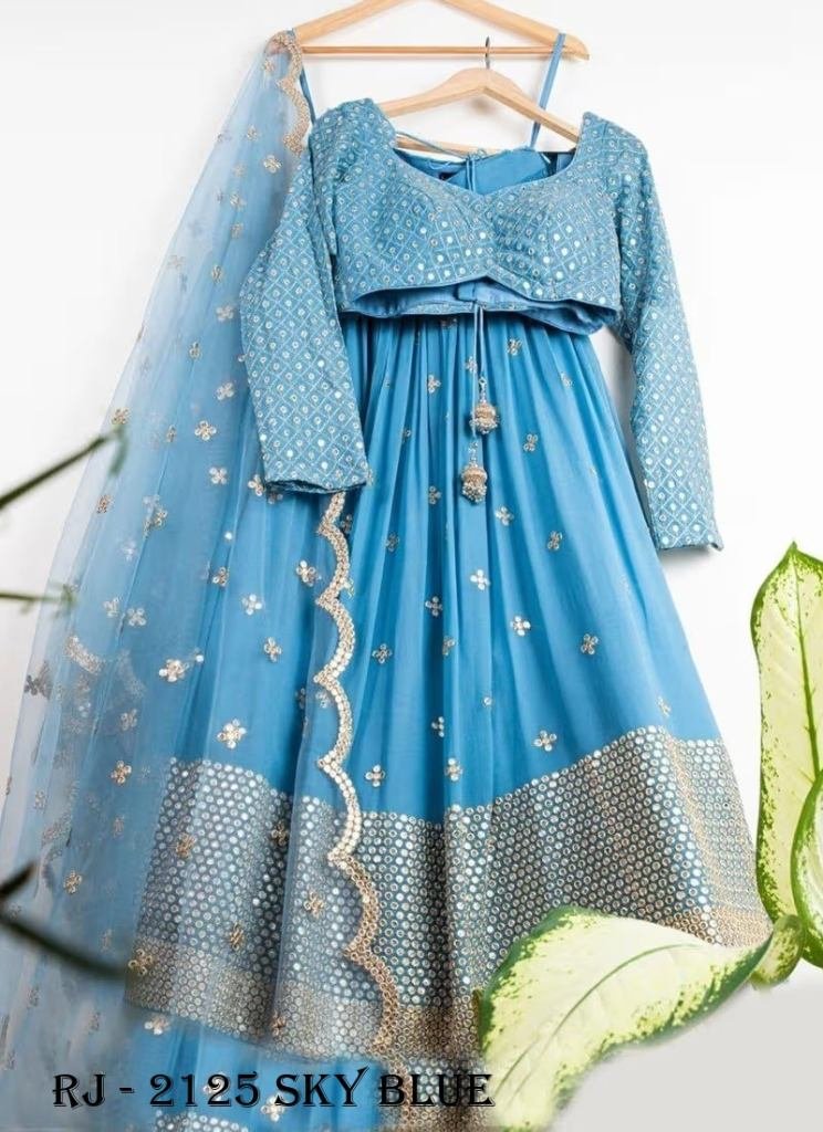 Designer Embroidery Work Georgette Sky Blue  lehenga choli