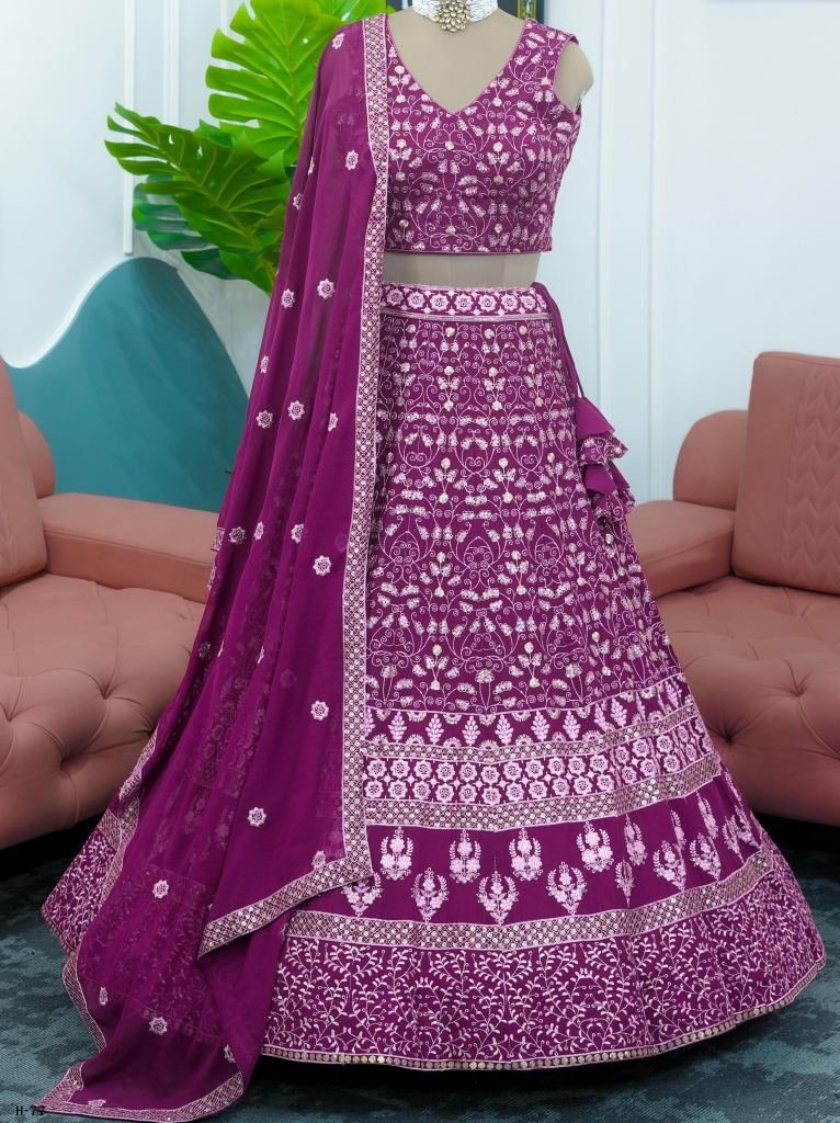 Designer Heavy Faux Georgette Purple Lehenga Choli With Dupatta
