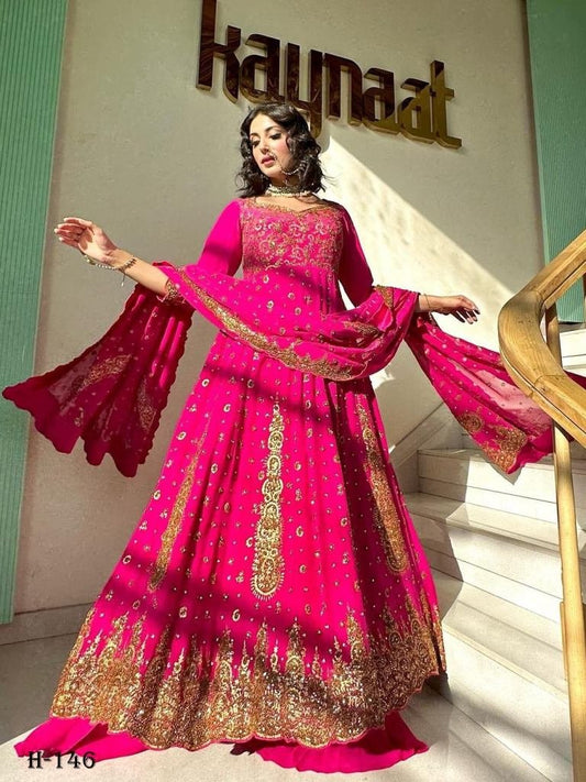 Designer Heavy Faux Georgette Pink Lehenga Choli