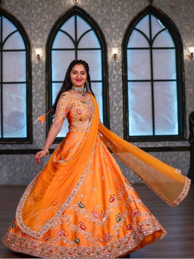 Designer Orange Colour Chinon Sequence Work Lehenga Choli Set