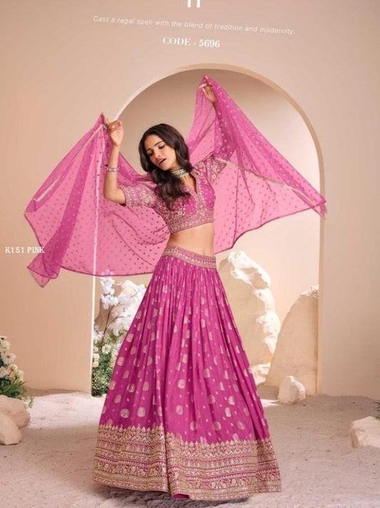 Designer Pink Viscos Jacquard Silk Lehenga Set